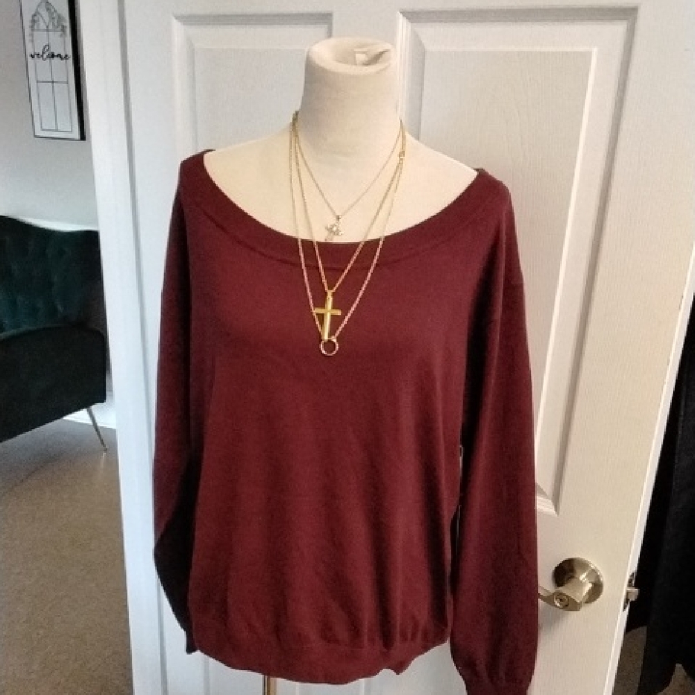 Elegant Off-the-Shoulder Cherry  Sweater